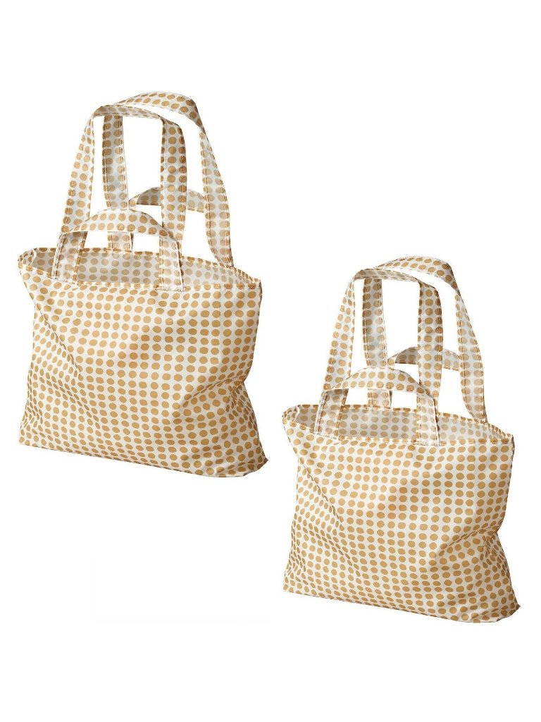 Set 2 Ikea Skynke Reuseable Shopping Bag Recycled Gold Polka Dot
